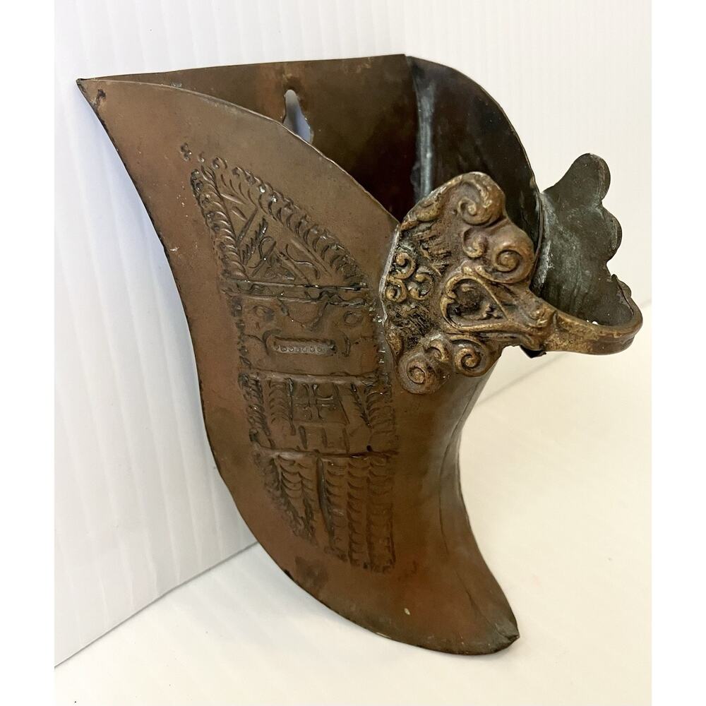 Antique Brass Wall Pocket Spanish Stirrup Triangular Shoe Etched Ornate Copper
